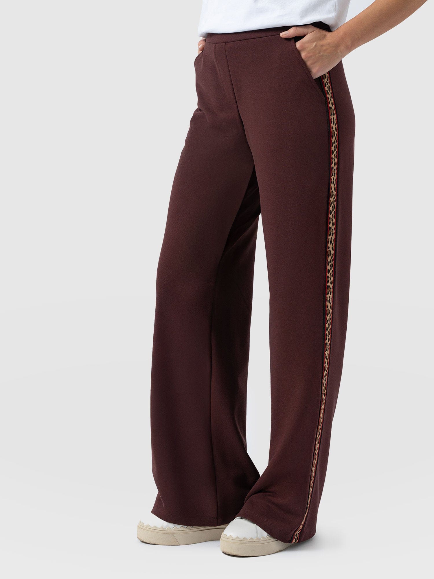Victory Straight Leg Pant - Maroon - Leopard - Women's Trousers | Saint + Sofia® EU